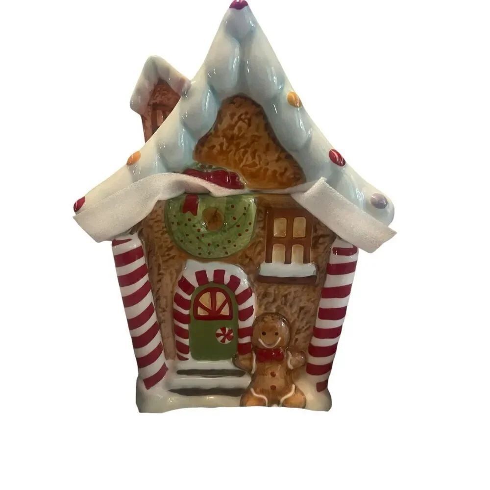 Sleigh Bell Bistro Home Decor Multicolor Ceramic Gingerbread House Container
